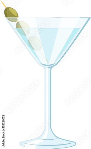 martini cocktail cartoon. gin glass, drink vodka, bar dry olive martini cocktail vector illustration
