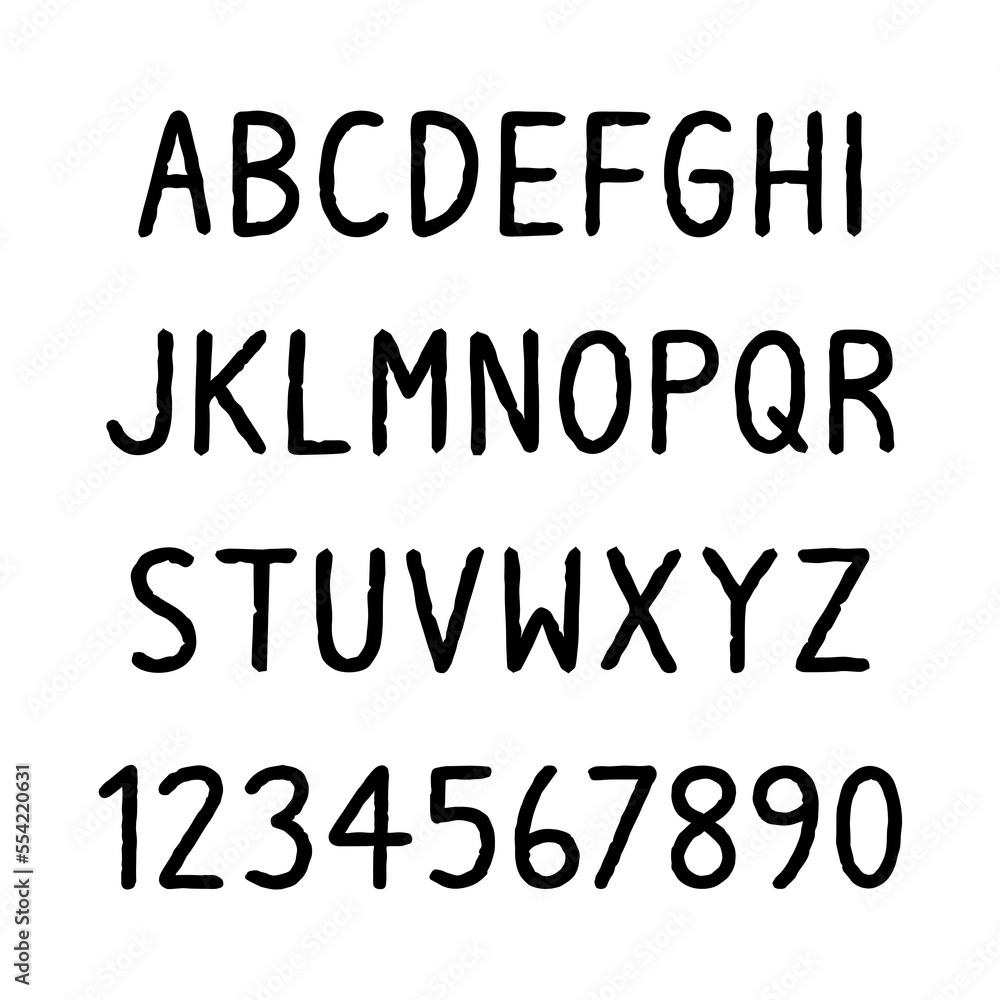 Black hand drawn alphabet on white background Black hand drawn alphabet on white background