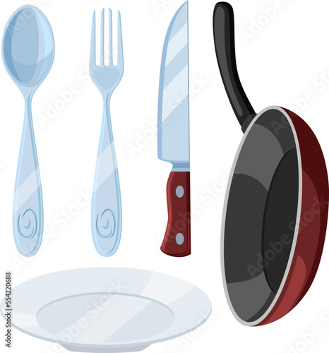 kitchenware kitchen set cartoon vector. food cook, spoon, utensil tool, cutlery plate, restaurant dinner kitchenware kitchen vector illustration