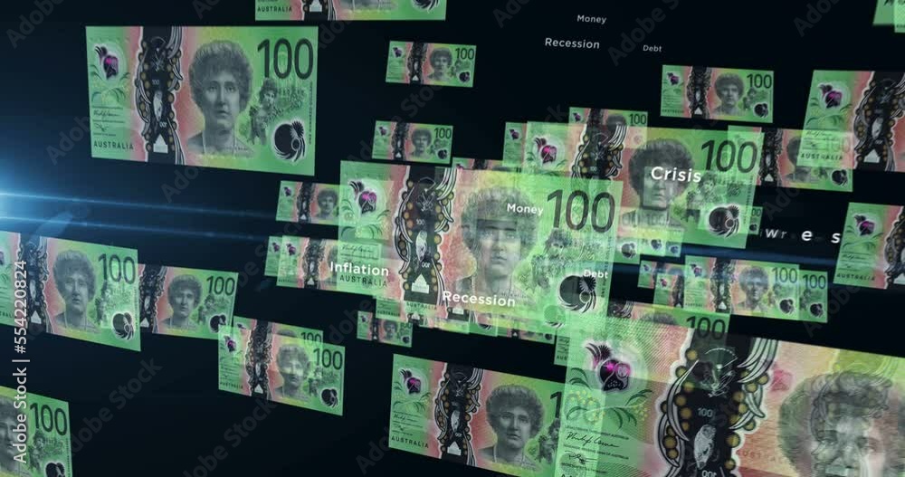 Australian Dollar 100 AUD banknote loop. Flying between transparent money Australia note. 3D seamless looped abstract concept of business, economy, finance, crisis and banking. Australian Dollar 100 AUD banknote loop. Flying between transparent money Australia note. 3D seamless looped abstract concept of business, economy, finance, crisis and banking.