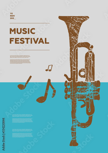 Trumpet. Music festival poster. Wind musical instruments. Competition. A set of vector illustrations. Minimalistic design. Banner, flyer, cover, print.