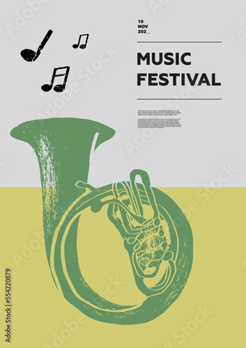 Helicon. Music festival poster. Wind musical instruments. Competition. A set of vector illustrations. Minimalistic design. Banner, flyer, cover, print. photo