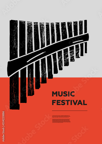 Pan flute, panpipes, syrinx, Pipe. Music festival poster. Wind musical instruments. Competition. A set of vector illustrations. Minimalistic design. Banner, flyer, cover, print.