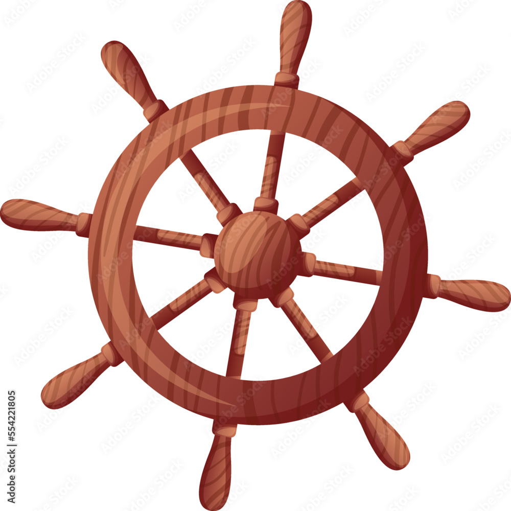 ship rudder cartoon. helm wheel, boat captain yacht, nauutical sail ship rudder vector illustration