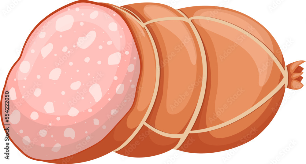 Vetor de mortadella salami cartoon. meat sausage, bologna deli