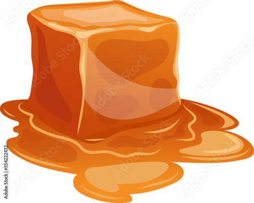 cube melted caramel cartoon. toffee sauce, melted flow, candy syrup, food liquid cube melted caramel vector illustration