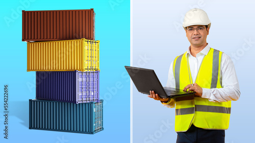 Man logistician with laptop...