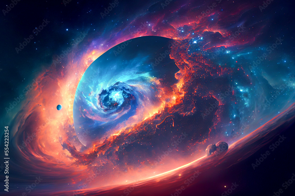 Fantasy space sky with beautiful stars and galaxies, generative ai illustration