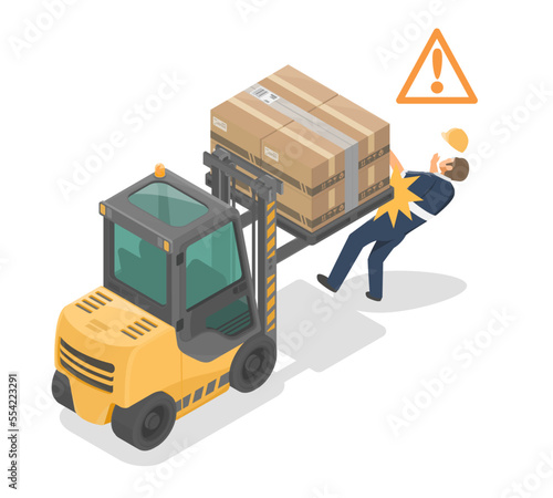 Industrial forklifts Safety Occupational Health labor risks accident work in warehouse isometric isolate vector