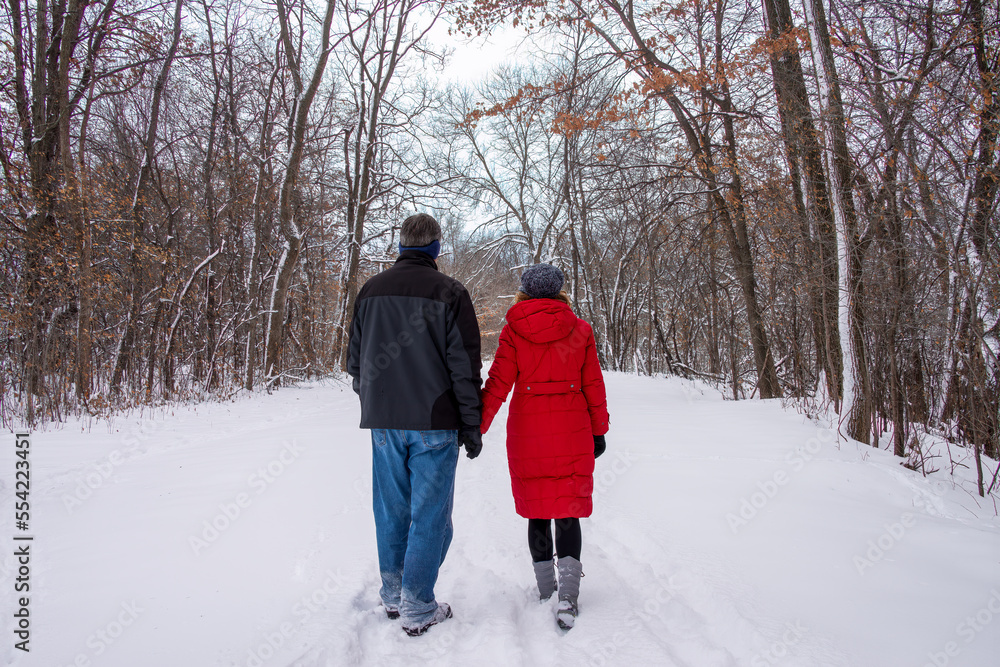 couple walking in winter park