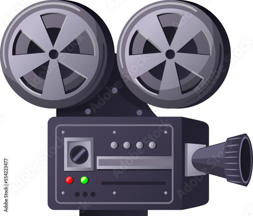 cinema camera cartoon. film movie, old video projector, retro cinematography, theater industry cinema camera vector illustration