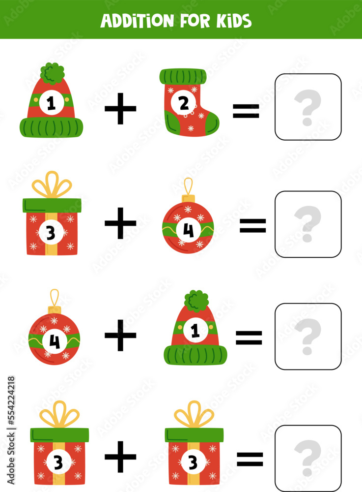 Addition for kids with cute Christmas elements.