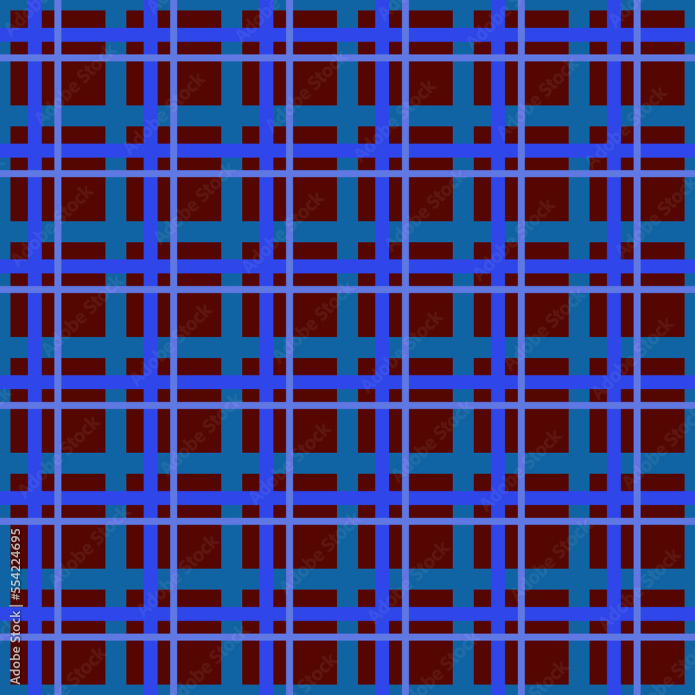 Seamless geometric pattern, checkered print of stripes of blue flowers on a burgundy background Seamless geometric pattern, checkered print of stripes of blue flowers on a burgundy background