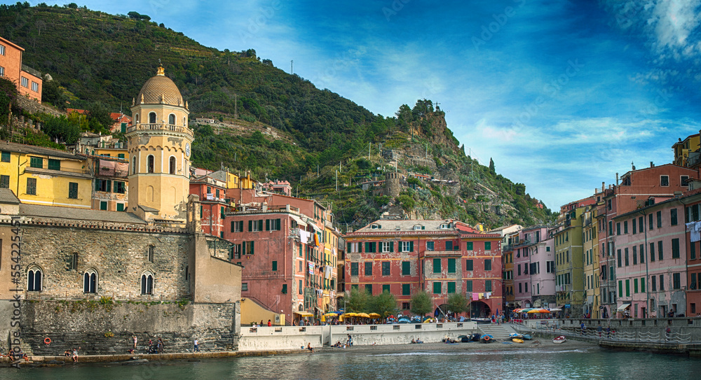 Colorful houses and port at Vernazza, Cinque Terre, Liguria, Italy