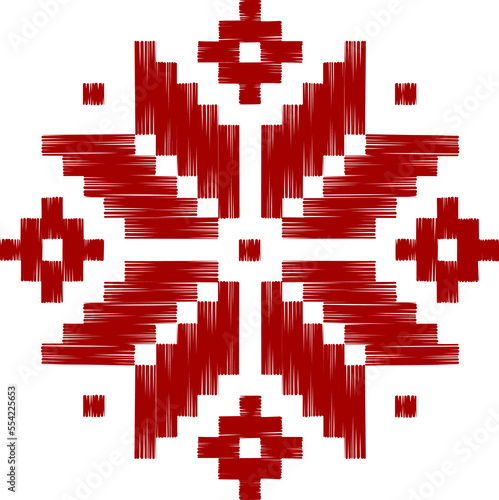Red Christmas star. Embroidered traditional ornament