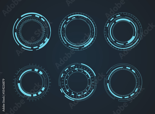 Futuristic abstract HUD. Circle technology elements set. Futuristic hud interface. Vector illustration.