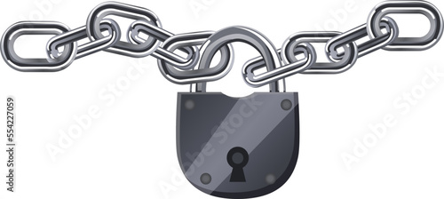 chain lock cartoon. steel metal, security iron, connection, safety secure, padlock protection, strong chain lock vector illustration