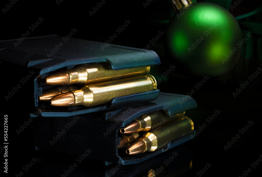 Full assault rifle magazines with Christmas ornament Full assault rifle magazines with Christmas ornament