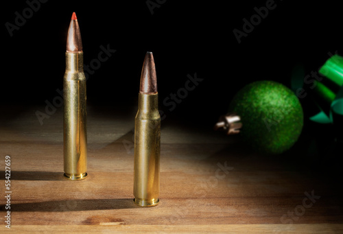 Green Christmas ornament and 30-06 and 308 ammo