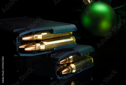 Full assault rifle magazines with Christmas ornament