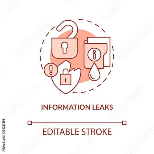 Information leaks terracotta concept icon. Outstaffing drawback abstract idea thin line illustration. Poor data security. Isolated outline drawing. Editable stroke. Arial, Myriad Pro-Bold fonts used
