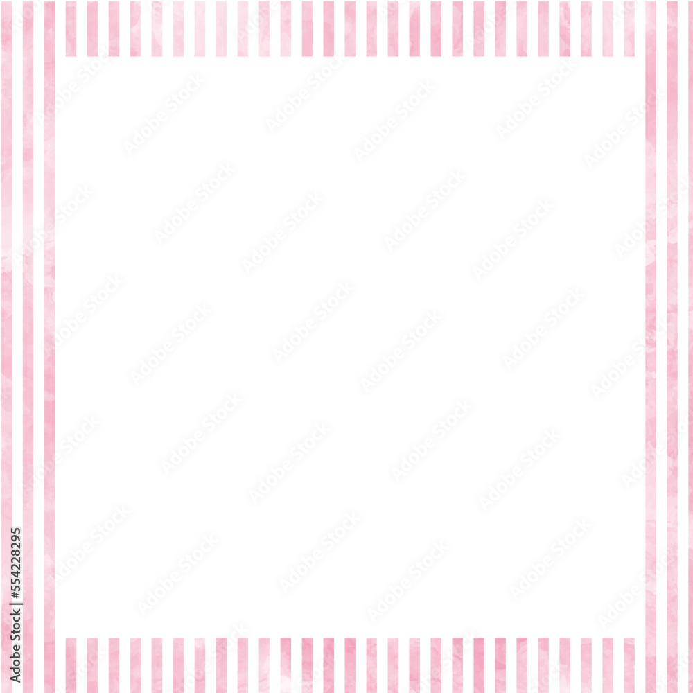 シンプルな水彩風ピンク色のストライプ正方形フレーム素材