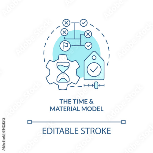 Time and material model turquoise concept icon. Outsourcing contract type abstract idea thin line illustration. Isolated outline drawing. Editable stroke. Arial, Myriad Pro-Bold fonts used