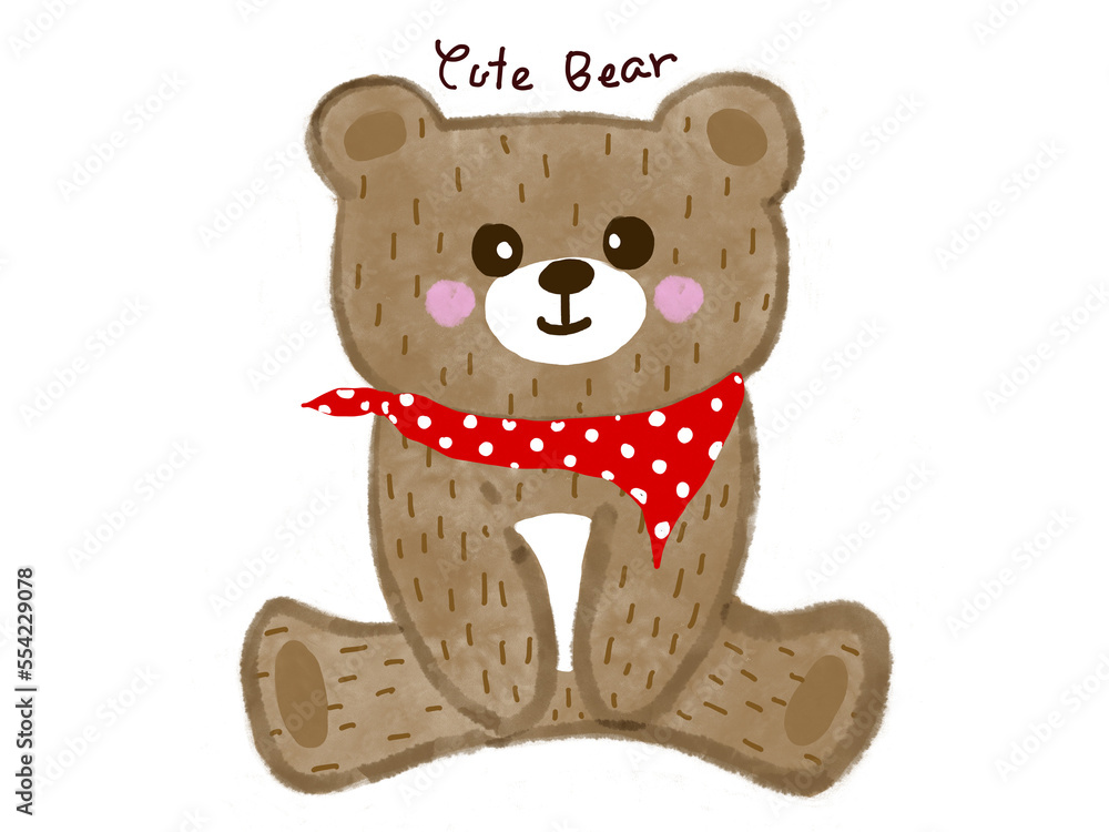Fototapeta premium Cute Brown Bear with Red Scraf Drawing and Painting Cartoon Cute