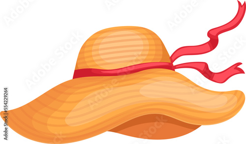 straw hat summer cartoon. sun farmer, fashion beach, accessory wear, country object, woven yellow, head traditional straw hat summer vector illustration
