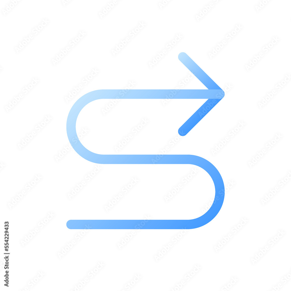 Right winding road arrow flat gradient two-color ui icon. Follow direction. Road sign. Finding route. Simple filled pictogram. GUI, UX design for mobile application. Vector isolated RGB illustration Right winding road arrow flat gradient two-color ui icon. Follow direction. Road sign. Finding route. Simple filled pictogram. GUI, UX design for mobile application. Vector isolated RGB illustration