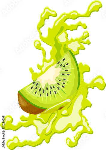 kiwi splash cartoon. fruit juice, fresh green, food freshness, health liquid, natural slice, diet water, juicy vitamin drink kiwi splash vector illustration