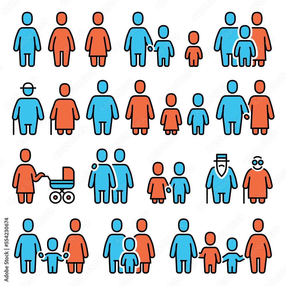 Family Icons Set on White Background. Vector Family Icons Set on White Background. Vector