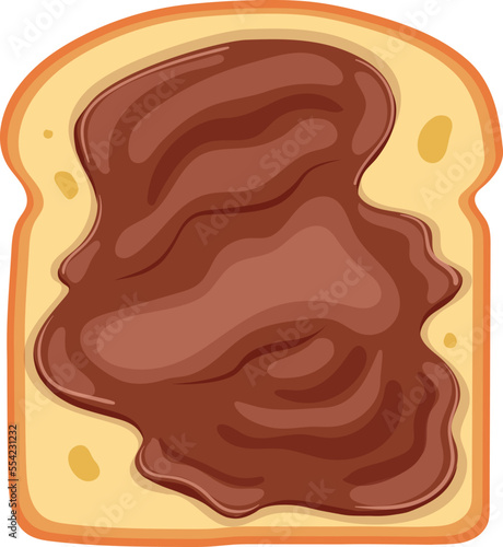 chocolate paste toast cartoon. bread food, spread cream, breakfast sweet, sandwich snack, tasty dessert, cocoa slice, brown hazelnut chocolate paste toast vector illustration