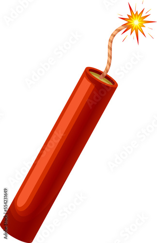 dynamite tnt cartoon. bomb fuse, fire explosion, explosive boom, detonator war, burning wick, red dynamite tnt vector illustration