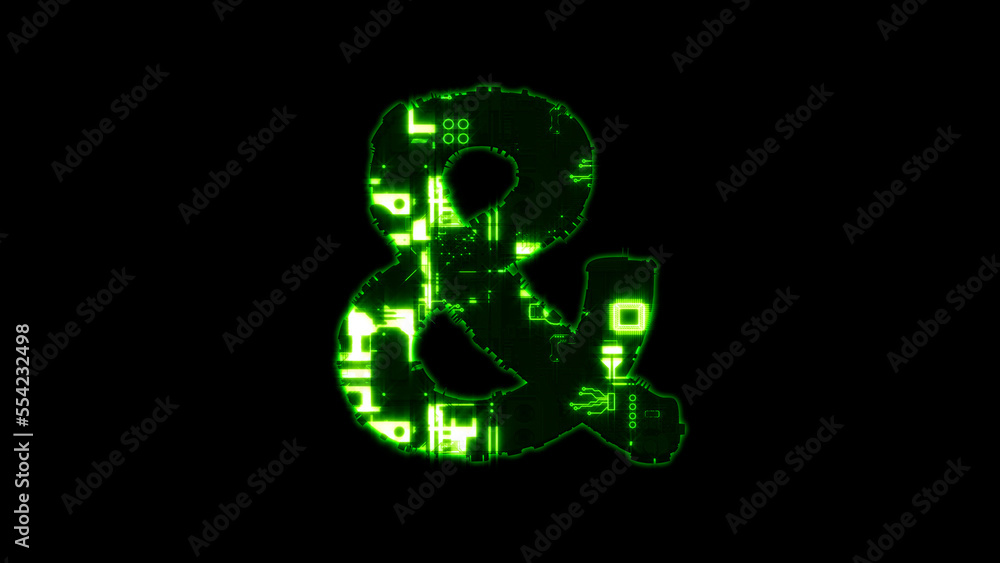 ampersand, shining hi-tech digital cyber punk green alphabet on black, isolated - object 3D rendering ampersand, shining hi-tech digital cyber punk green alphabet on black, isolated - object 3D rendering