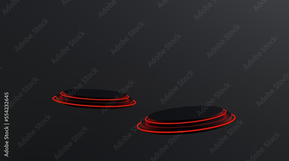 black podium with red neon lights minimal abstract background for business product presentation fashion exhibition perfume cosmetics 3d rendering