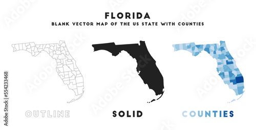Florida map. Borders of Florida for your infographic. Vector US state shape. Vector illustration.