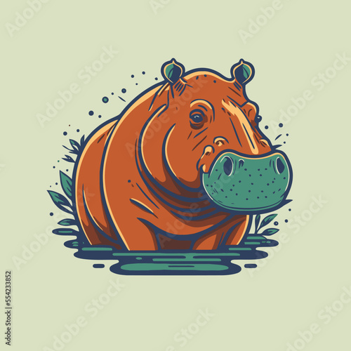 hippo character logo mascot wild animal hippopotamus in vector cartoon