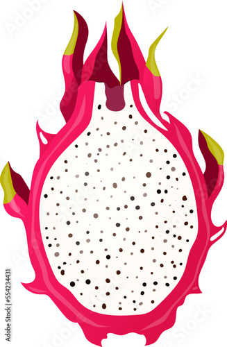 dragon fruit cut cartoon. red, pitaya, food pink, tropical healthy, organic exotic, pitahaya sweet dragon fruit cut vector illustration