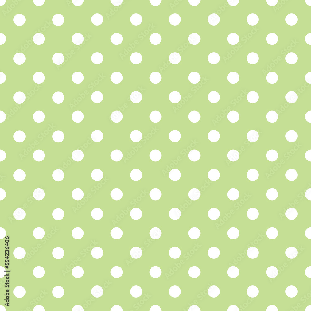 Vector seamless pattern with white polka dots on green background	