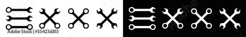 Wrench icon set. Crossed wrench tools icon vector for setting, service or repair machine. Spanner in black and white, symbol illustration
