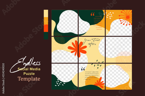 Endless social media puzzle template, pastel color 9 tile Instagram, Facebook feed template. Editable vector, endless square puzzle layout for promotions. Design background for social media.