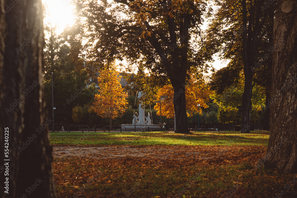 Bärenbrunnen im Park in Hamm Westfalen im Herbst