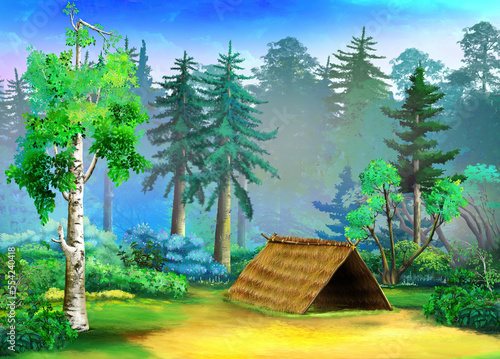 Hut on the edge of the forest illustration