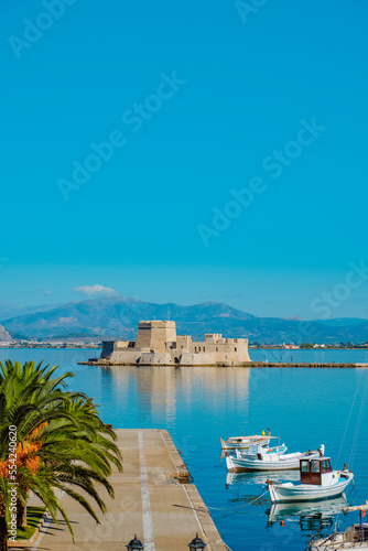 port of Nafplio  Greece  and Bourtzi castle