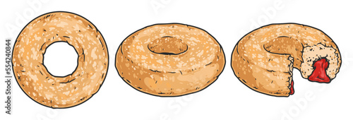 Fried donuts colorful logotypes set