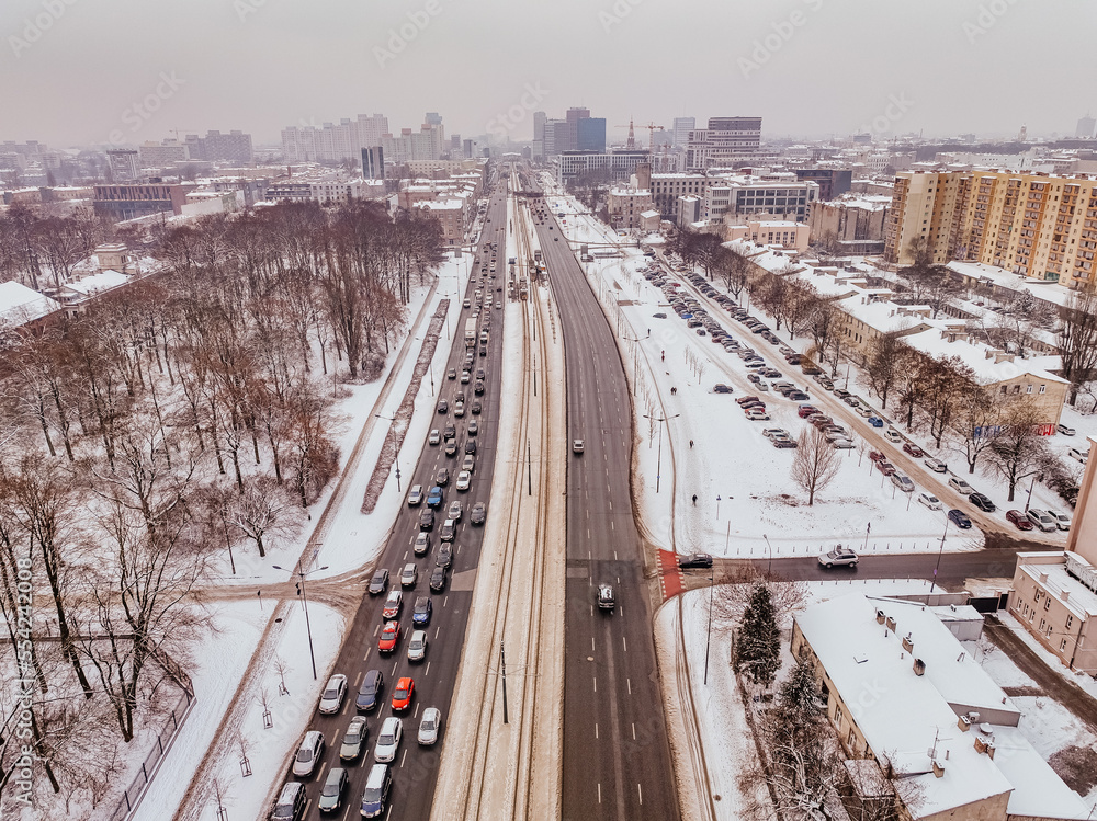Panorama Łodzi w zime