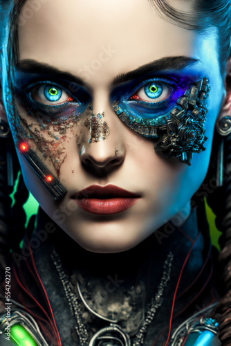Futuristic Cyberpunk Girl.  Image created with Generative AI technology. © EwaStudio