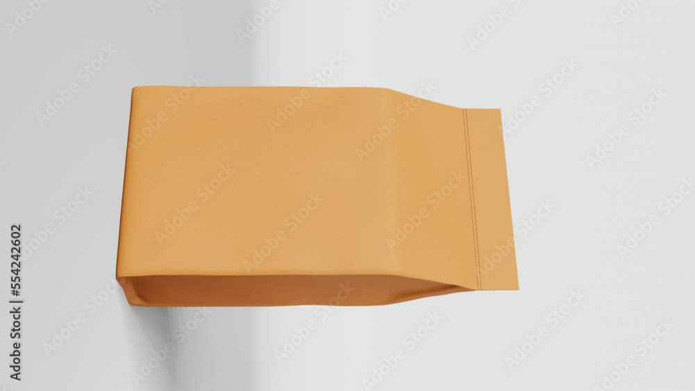 Brown pouch bag coffee bean branding rotating vertical 3D animation loop. Merchandise box bottom pack design. Blank food snack product kraft paper package template. Shop delivery sale discount demo 4K Brown pouch bag coffee bean branding rotating vertical 3D animation loop. Merchandise box bottom pack design. Blank food snack product kraft paper package template. Shop delivery sale discount demo 4K