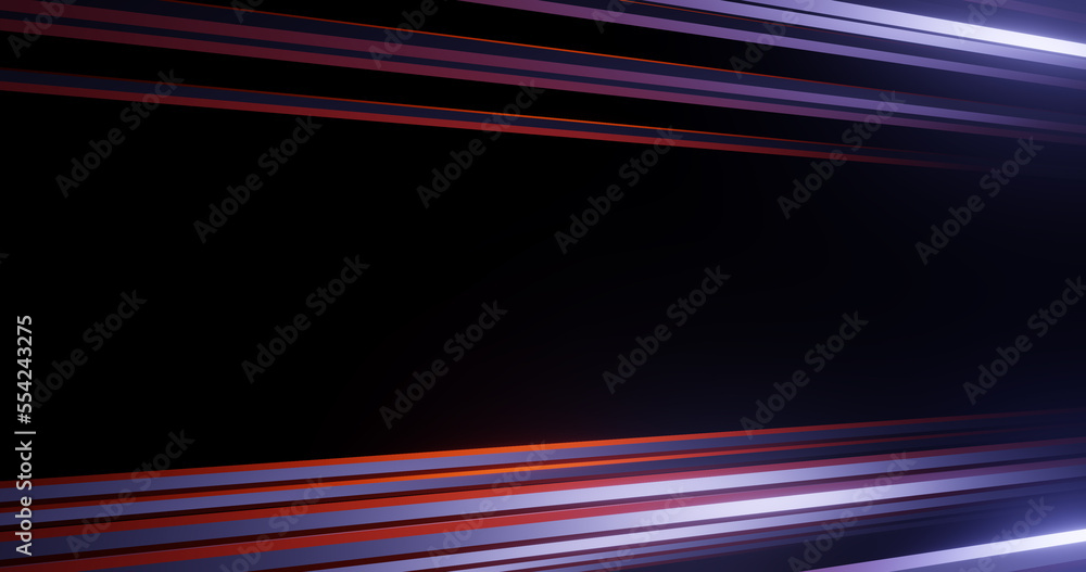 Render with stripes in perspective in orange and purple light